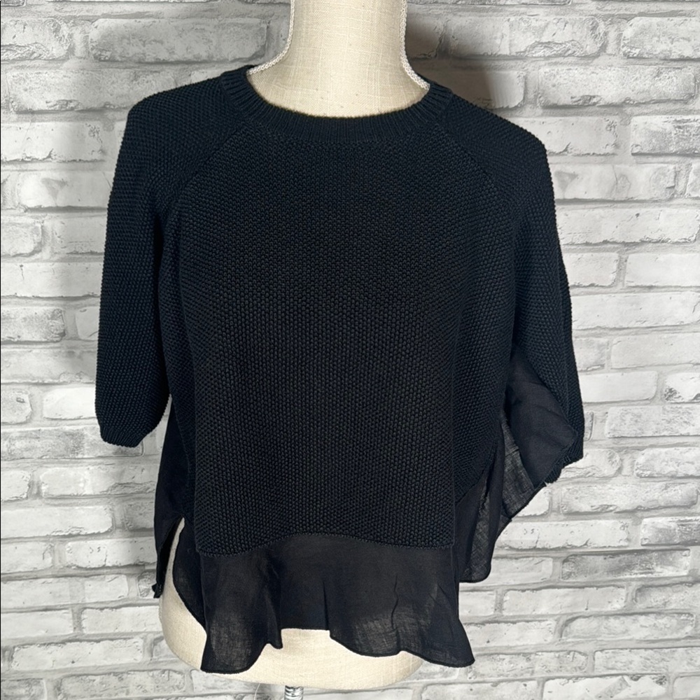 Max & Co. Black Crew Neck Sweater with Short Sleeves and Textured Knit